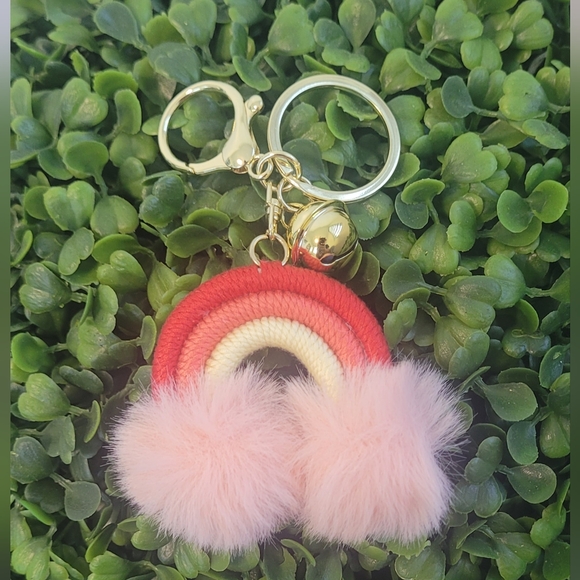 Colorful Rainbow Keychain with Pink Fur - Picture 4 of 5